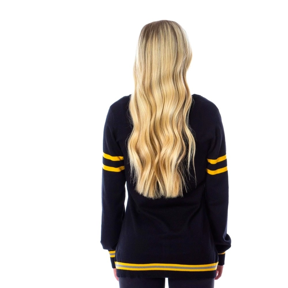 NEW! Harry Potter Hufflepuff House Open Front Knit Cardigan Sweater Black SZ S - Picture 5 of 13